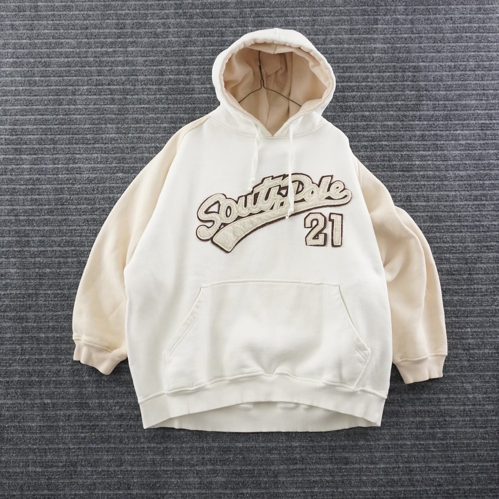 Vintage Y2K Southpole Hoodie Mens Large White Cream Chenille Patch Streetwear 21
